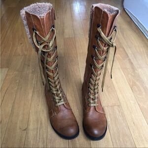 Brown Lace-Up Knee-High Boots